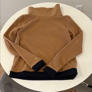 Tuckernuck Dudley Stephen’s classic Tan Turtleneck Sweater with Navy Accents